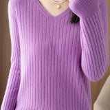 Casual Minimalist Solid-Color Ribbed Texture Knitted Top