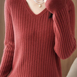 Casual Minimalist Solid-Color Ribbed Texture Knitted Top