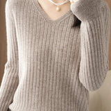 Casual Minimalist Solid-Color Ribbed Texture Knitted Top