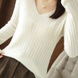 Casual Minimalist Solid-Color Ribbed Texture Knitted Top