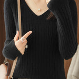 Casual Minimalist Solid-Color Ribbed Texture Knitted Top