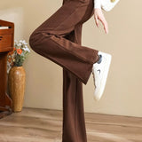 Casual Minimalist High-Waist Wide-Leg Woolen Micro-Flare Pants