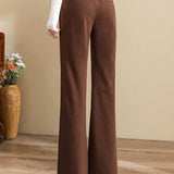 Casual Minimalist High-Waist Wide-Leg Woolen Micro-Flare Pants
