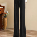 Casual Minimalist High-Waist Wide-Leg Woolen Micro-Flare Pants