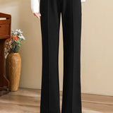 Casual Minimalist High-Waist Wide-Leg Woolen Micro-Flare Pants
