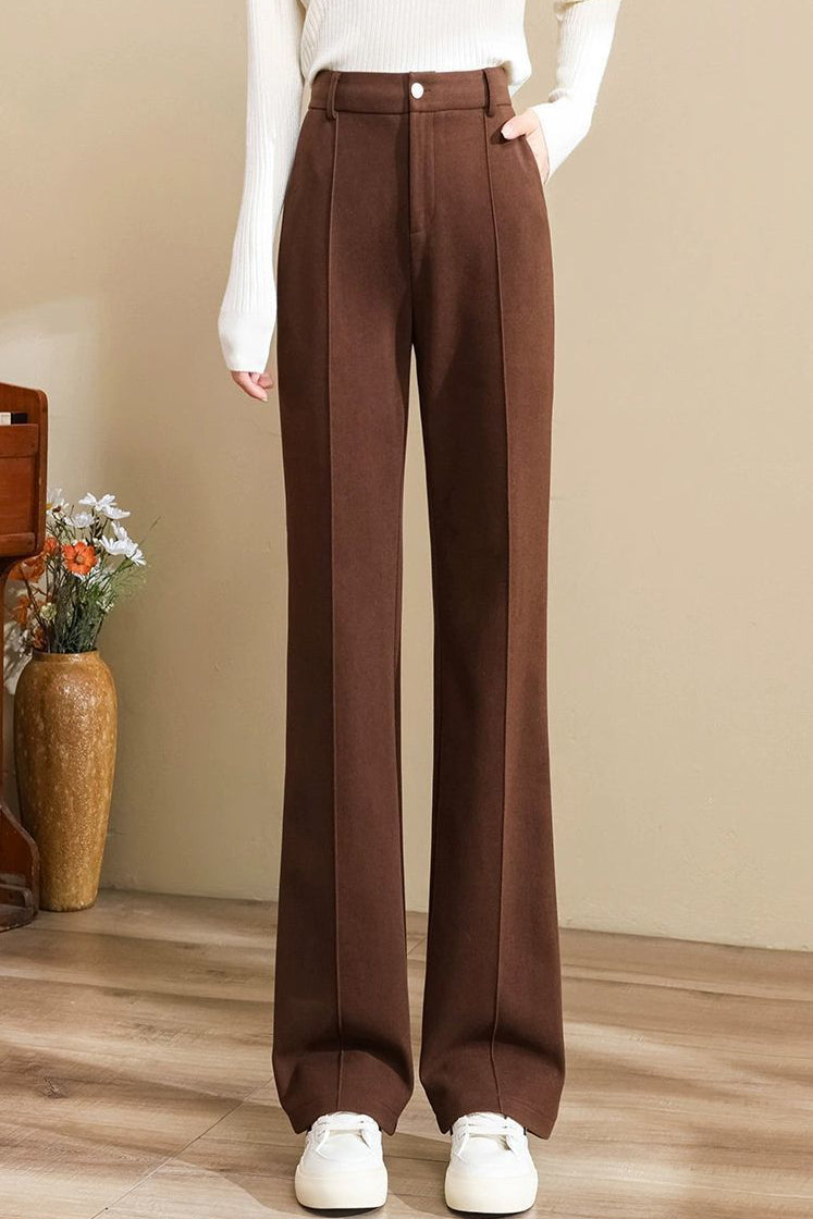 Casual Minimalist High-Waist Wide-Leg Woolen Micro-Flare Pants