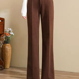 Casual Minimalist High-Waist Wide-Leg Woolen Micro-Flare Pants