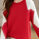 Casual Versatile Pullover Crew Neck Color-Blocked Sweater