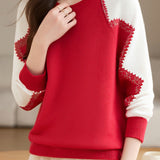 Casual Versatile Pullover Crew Neck Color-Blocked Sweater