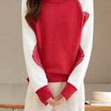 Casual Versatile Pullover Crew Neck Color-Blocked Sweater