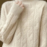 Casual Solid-Color Half-High Neck Fashion Cable-Knit Sweater