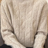 Casual Solid-Color Half-High Neck Fashion Cable-Knit Sweater
