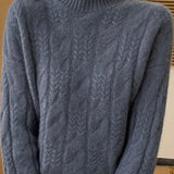 Casual Solid-Color Half-High Neck Fashion Cable-Knit Sweater