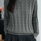 Casual Minimalist Pullover Crew Neck Jacquard Knitted Top