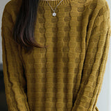 Casual Minimalist Pullover Crew Neck Jacquard Knitted Top