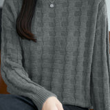 Casual Minimalist Pullover Crew Neck Jacquard Knitted Top