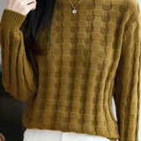 Casual Minimalist Pullover Crew Neck Jacquard Knitted Top