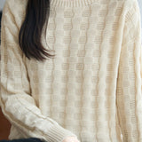 Casual Minimalist Pullover Crew Neck Jacquard Knitted Top