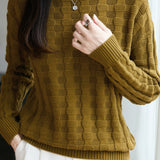 Casual Minimalist Pullover Crew Neck Jacquard Knitted Top