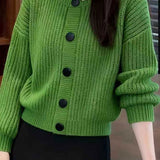 Casual Loose Solid-Color Crew Neck Knitted Cardigan