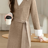 Casual Temperament Shirt Collar Paneled Fake Two-Piece Knitted Dress