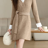 Casual Temperament Shirt Collar Paneled Fake Two-Piece Knitted Dress