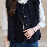 Elegant Temperament Sleeveless Crew Neck Fringed Knitted Vest