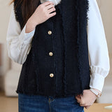 Elegant Temperament Sleeveless Crew Neck Fringed Knitted Vest