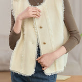 Elegant Temperament Sleeveless Crew Neck Fringed Knitted Vest