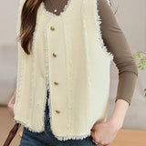 Elegant Temperament Sleeveless Crew Neck Fringed Knitted Vest