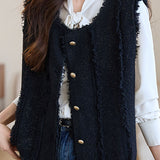 Elegant Temperament Sleeveless Crew Neck Fringed Knitted Vest