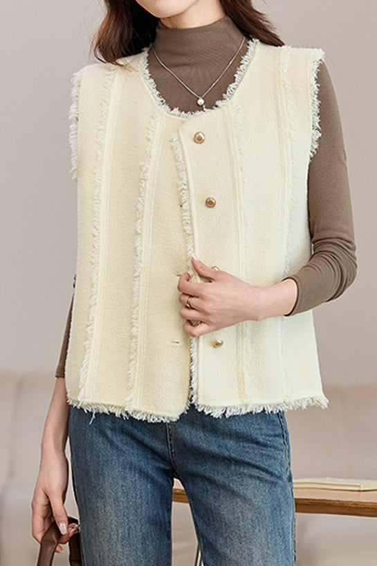 Elegant Temperament Sleeveless Crew Neck Fringed Knitted Vest