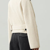 Casual Versatile Stand Collar Tie-Waist Solid-Color Knitted Cardigan