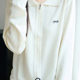 Casual Versatile Lapel Solid-Color Embroidered Zipper Knitted Cardigan