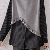 Casual Paneled Versatile Fake Two-Piece Long-Sleeve Shirt