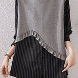 Casual Paneled Versatile Fake Two-Piece Long-Sleeve Shirt