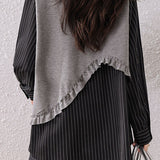 Casual Paneled Versatile Fake Two-Piece Long-Sleeve Shirt