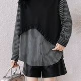 Casual Paneled Versatile Fake Two-Piece Long-Sleeve Shirt