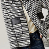 Commuter Color-Block Houndstooth Patchwork Lapel Coat