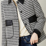 Commuter Color-Block Houndstooth Patchwork Lapel Coat