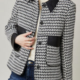 Commuter Color-Block Houndstooth Patchwork Lapel Coat