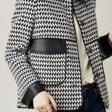 Commuter Color-Block Houndstooth Patchwork Lapel Coat