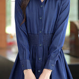 Casual Versatile Elastic Waist Solid-Color Shirt
