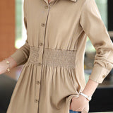 Casual Versatile Elastic Waist Solid-Color Shirt