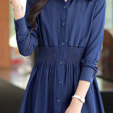 Casual Versatile Elastic Waist Solid-Color Shirt