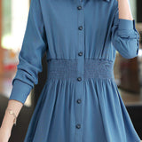 Casual Versatile Elastic Waist Solid-Color Shirt