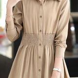 Casual Versatile Elastic Waist Solid-Color Shirt