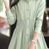 Casual Versatile Elastic Waist Solid-Color Shirt