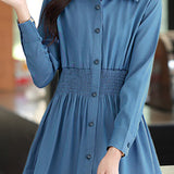 Casual Versatile Elastic Waist Solid-Color Shirt