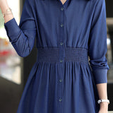 Casual Versatile Elastic Waist Solid-Color Shirt